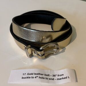 Zack Hunter Belts Gold Tone Leather Skinny Belt Large